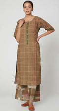 Brown Checkered Kurta set [set of 2] - BANANA labs