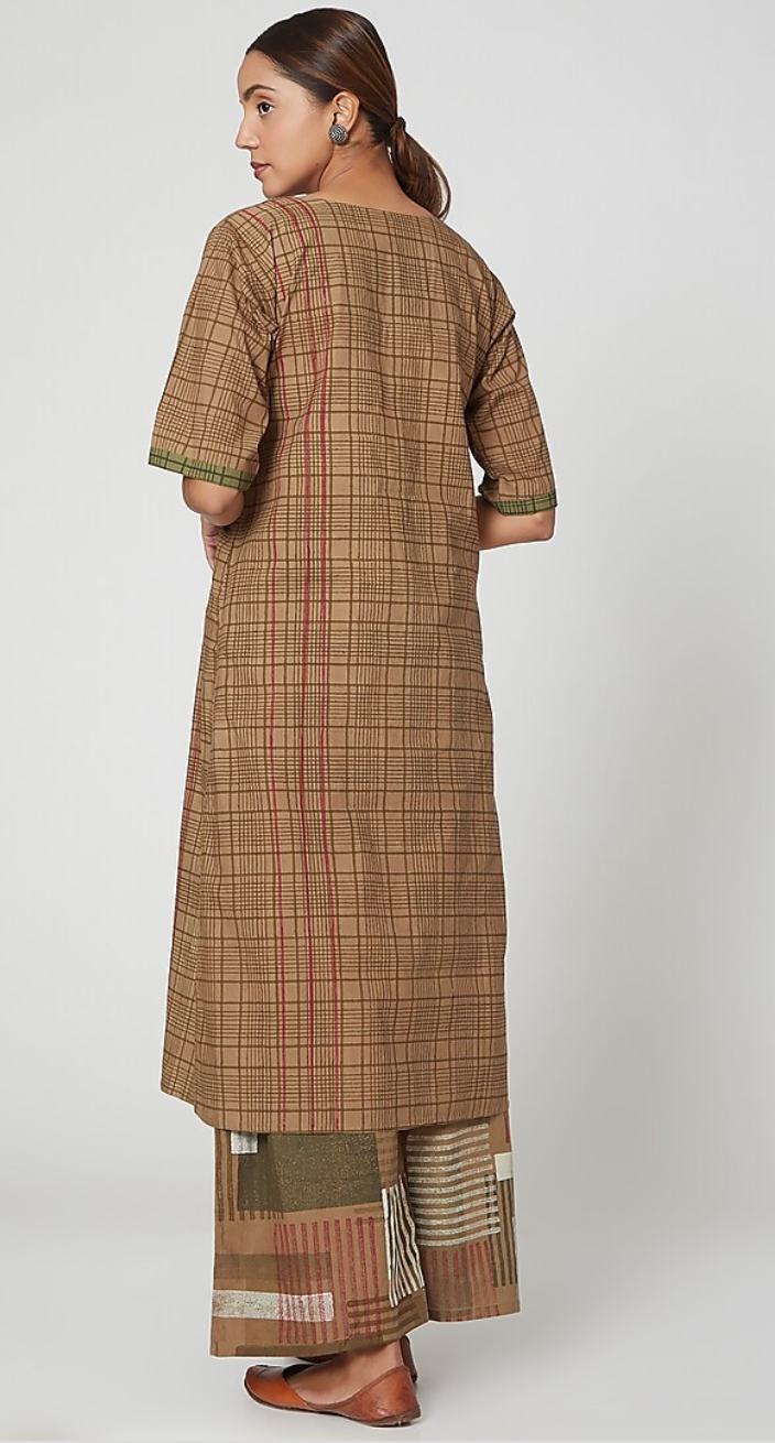 Brown Checkered Kurta set [set of 2]