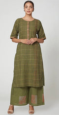 Olive Checkered Kurta Set [set of 2] - BANANA labs