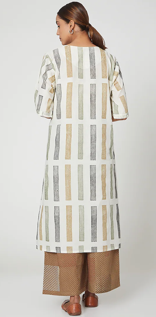 White Hand Block Printed Kurta Set [set of 2]
