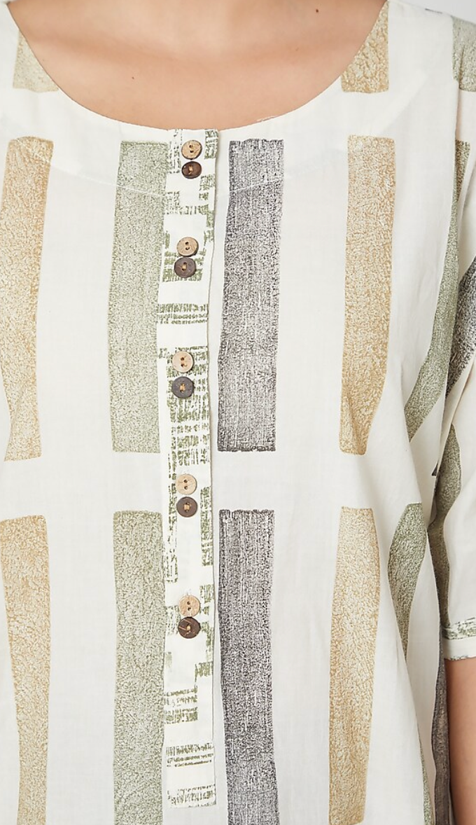 White Hand Block Printed Kurta Set [set of 2]