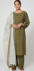 Olive Hand block printed kurta set (Set of 3) - BANANA labs