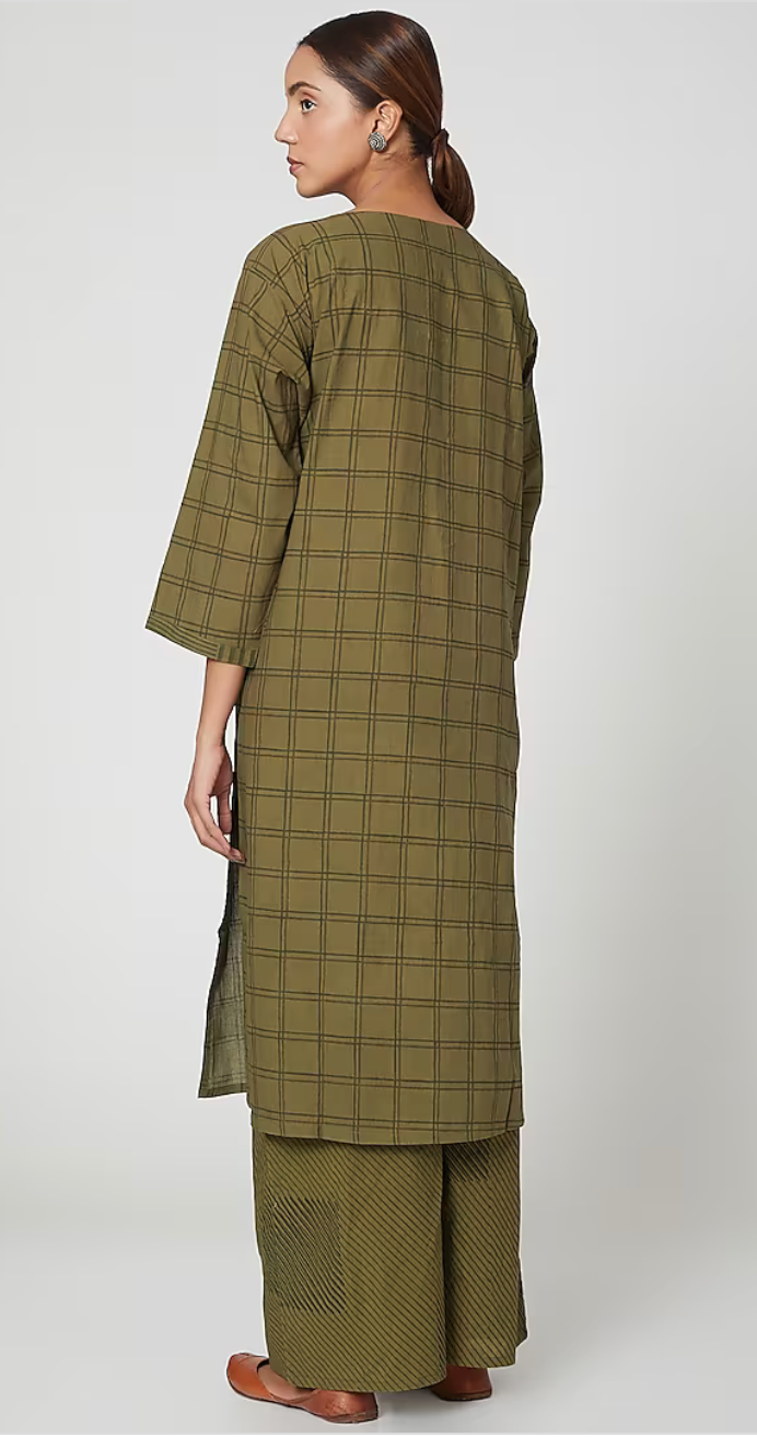 Olive Hand block printed kurta set (Set of 3)