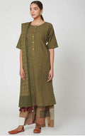 Stripy Olive Green Kurta Set(Set of 3) - BANANA labs