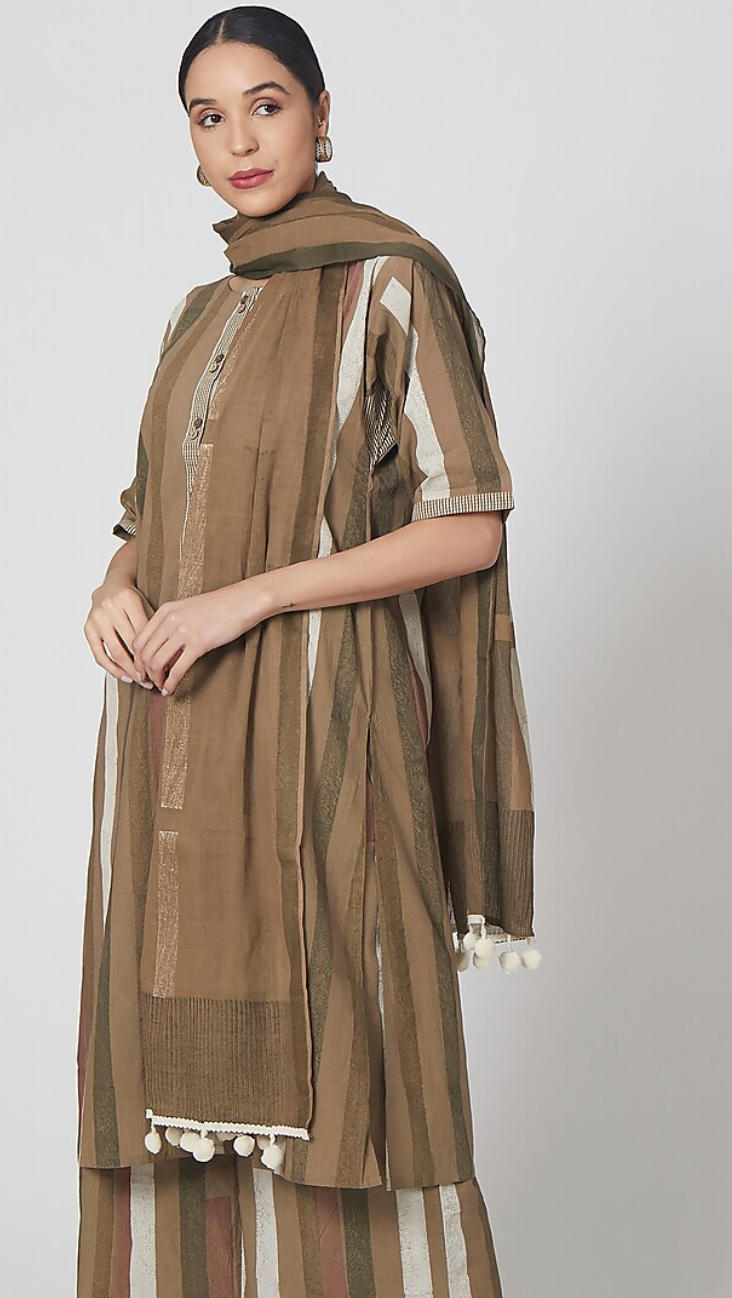 Brown Bars Kurta set(Set of 3)