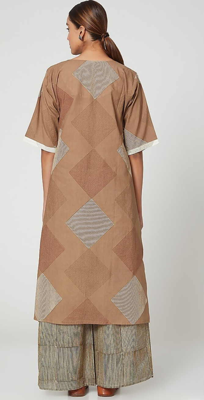 Brown Box Print Kurta set(Set of 3)