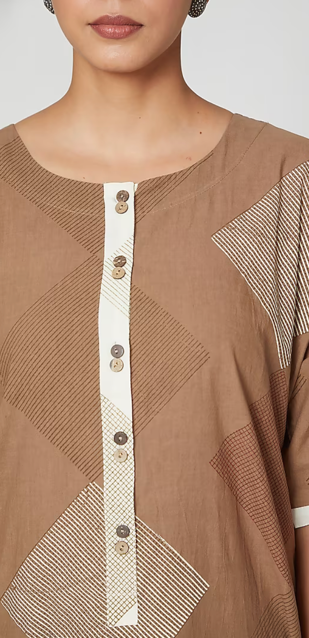 Brown Box Print Kurta set(Set of 3)
