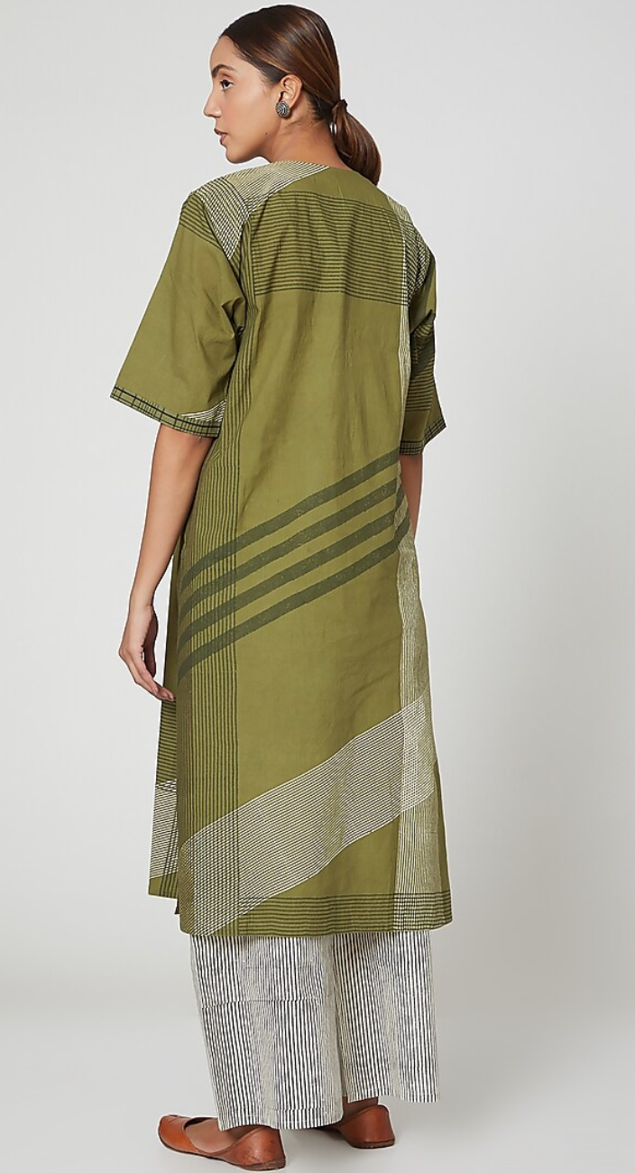 Green Geometric Delight Kurta Set(Set of 3)