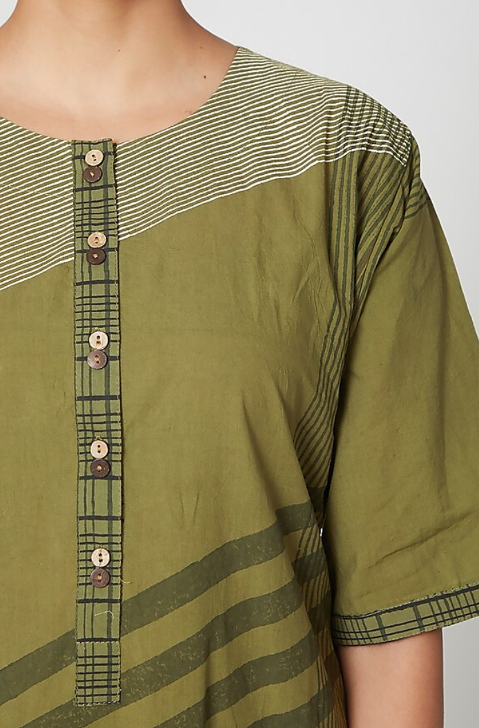 Green Geometric Delight Kurta Set(Set of 3)
