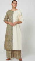 White & Olive Green Printed Kurta Set [set of 2] - BANANA labs