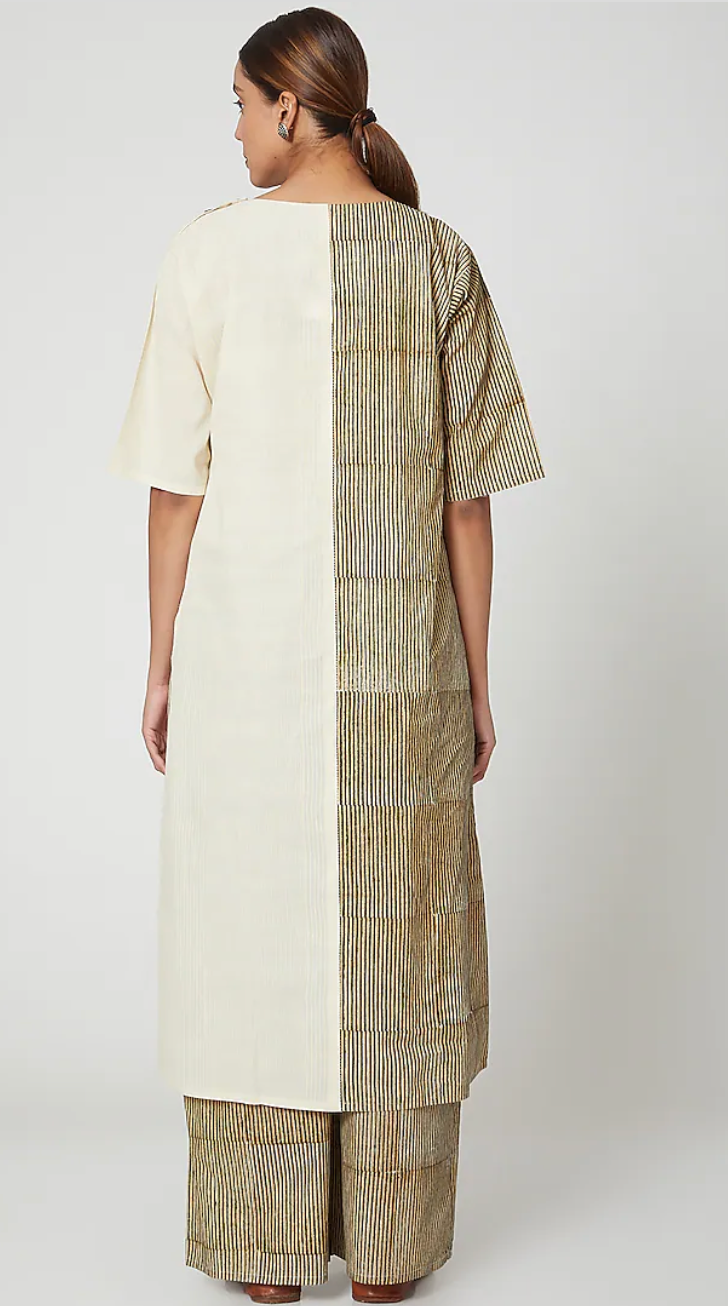 White & Olive Green Printed Kurta Set [set of 2]