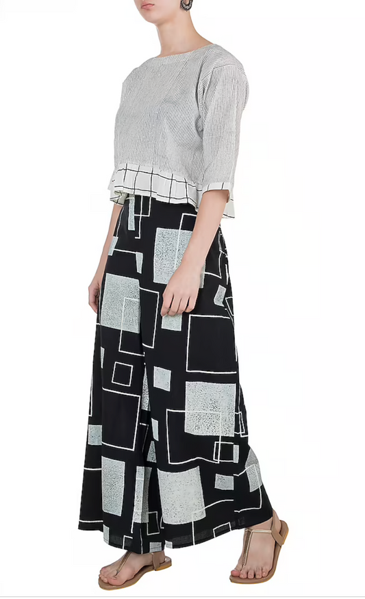 Black Square Printed Palazzo Pants