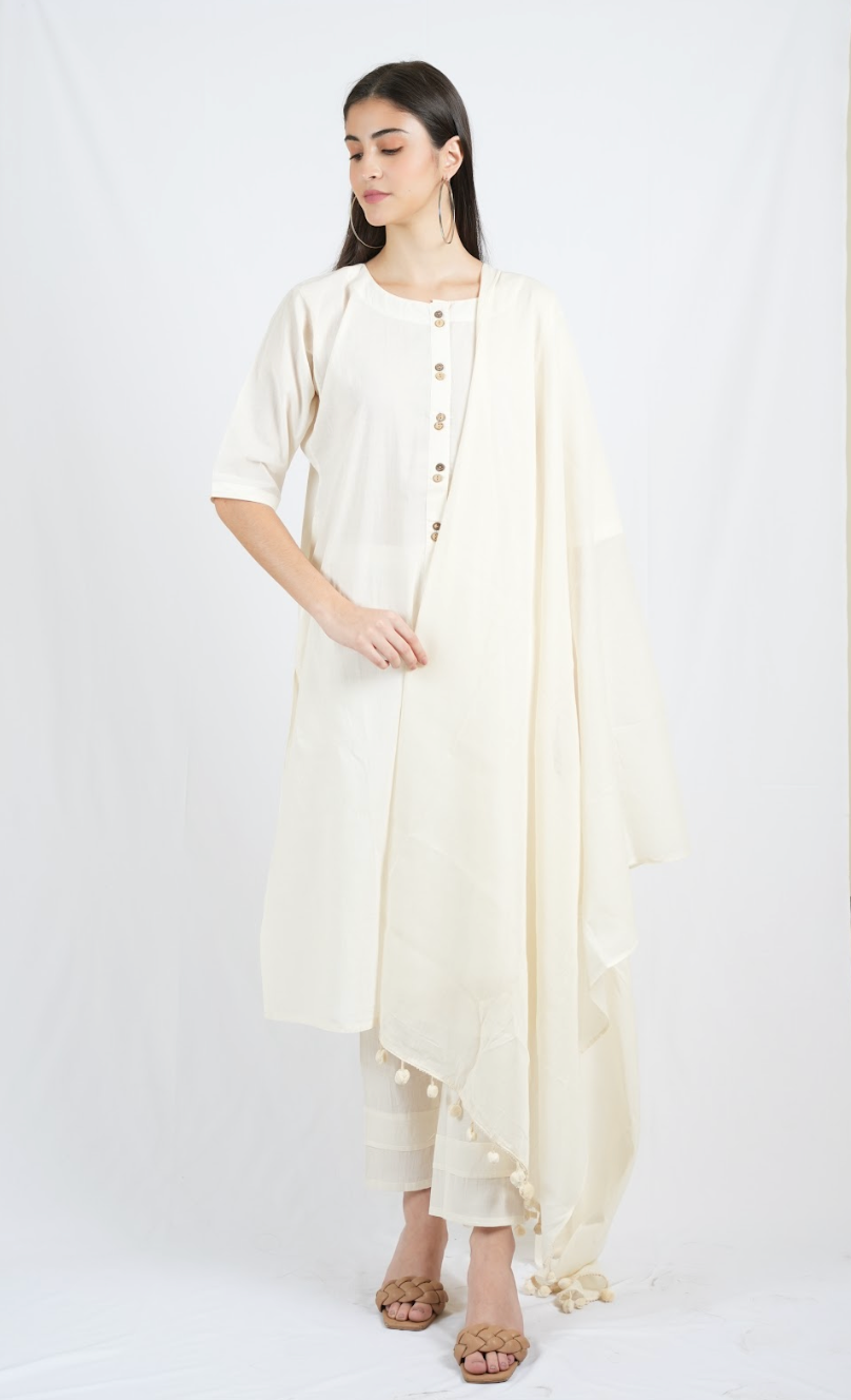 Silkwaves ESSENTIALS White And Black Dupattas [set of 2]