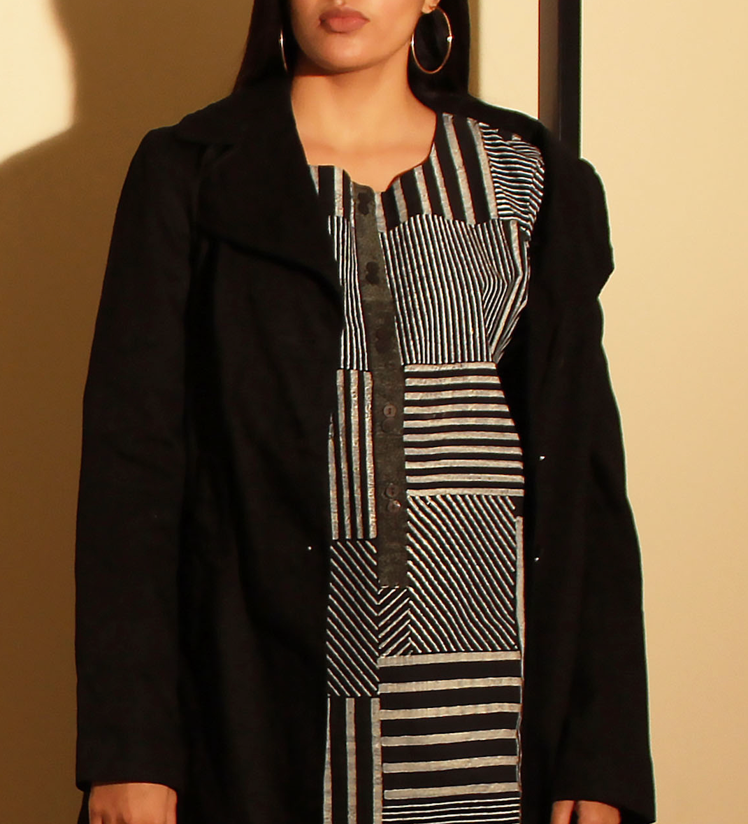 Collage Monochrome Black Kurta Set (Set of 2)