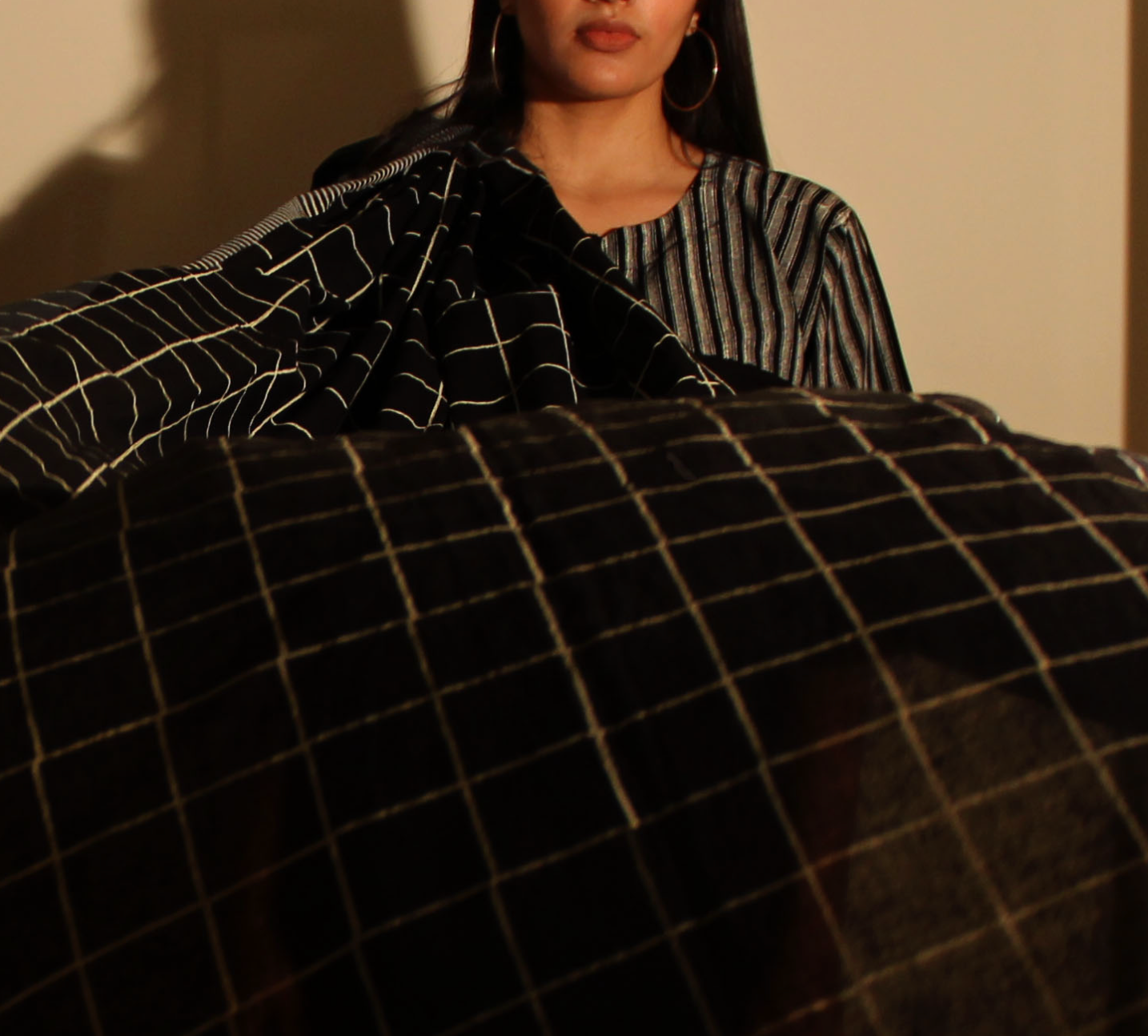 Block Monochrome Black Hand Block Print Cotton Kurta Palazzo Set (Set of 3)