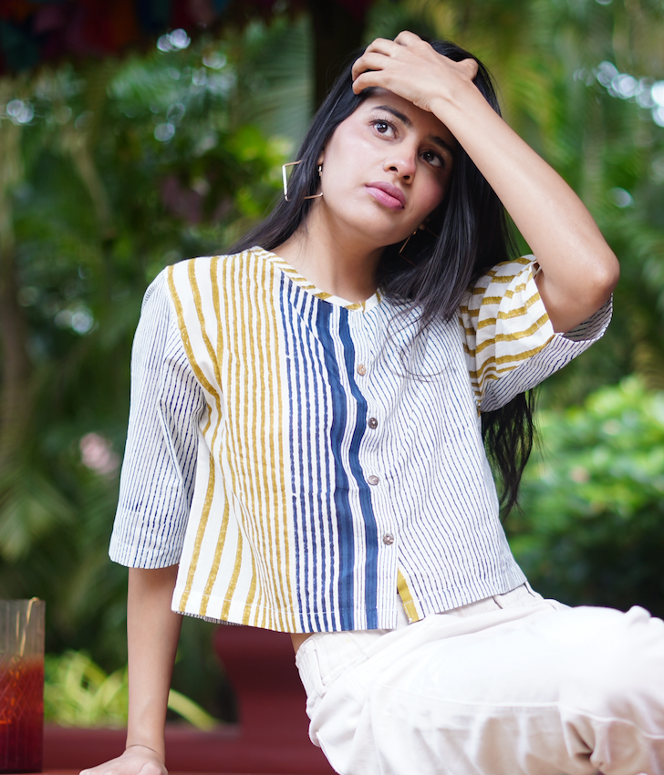 Flabber Yellow  Blue Crop Top