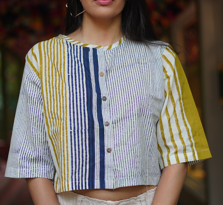 Flabber Yellow  Blue Crop Top