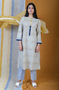 Yellow Blue Medley handblock Printed Stripey Cotton Kurta - BANANA labs
