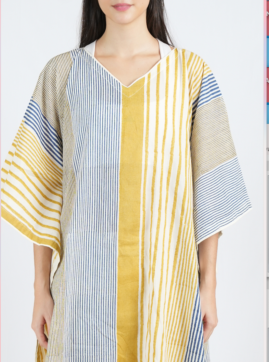 Meddle Blue V Neck Kaftan with Pants