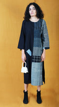 Half Collage Twister Black Hand Block Printed Dress - BANANA labs