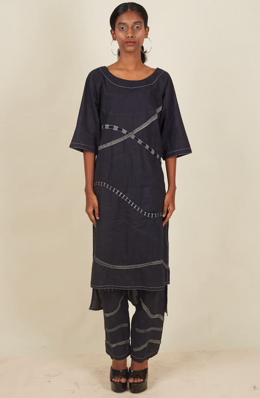 Crossroads Black Charcoal Wave Kurta and Pant Set