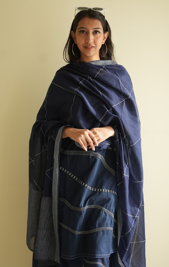 Crossroads Navy Wave Kurta Set (Set of 3)