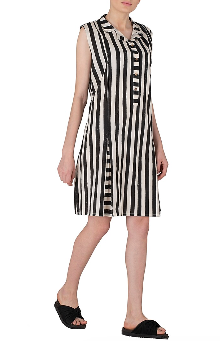 Bold Stripe White Dress