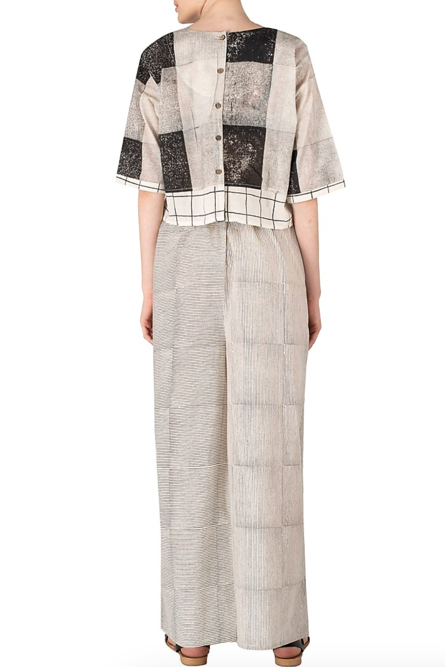 Narrow Stripe Print White Palazzo