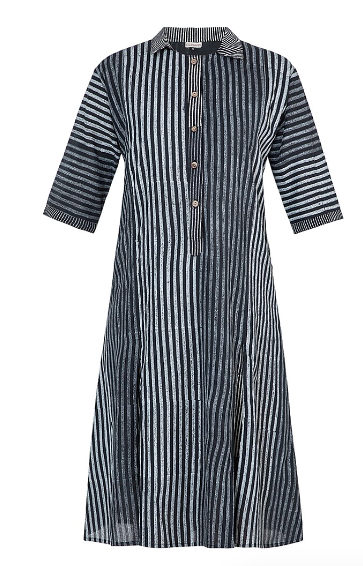 Monochrome Stripey Block Printed Dress