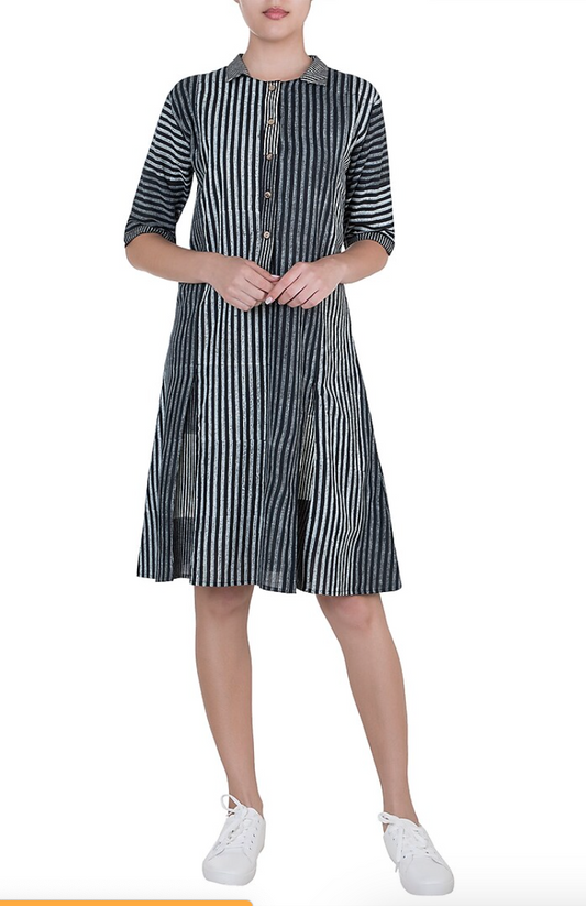 Monochrome Stripey Block Printed Dress