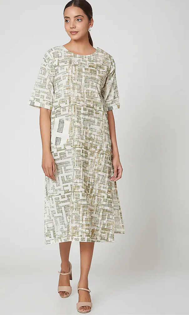 Textured Rubber Block Printed Midi Dress