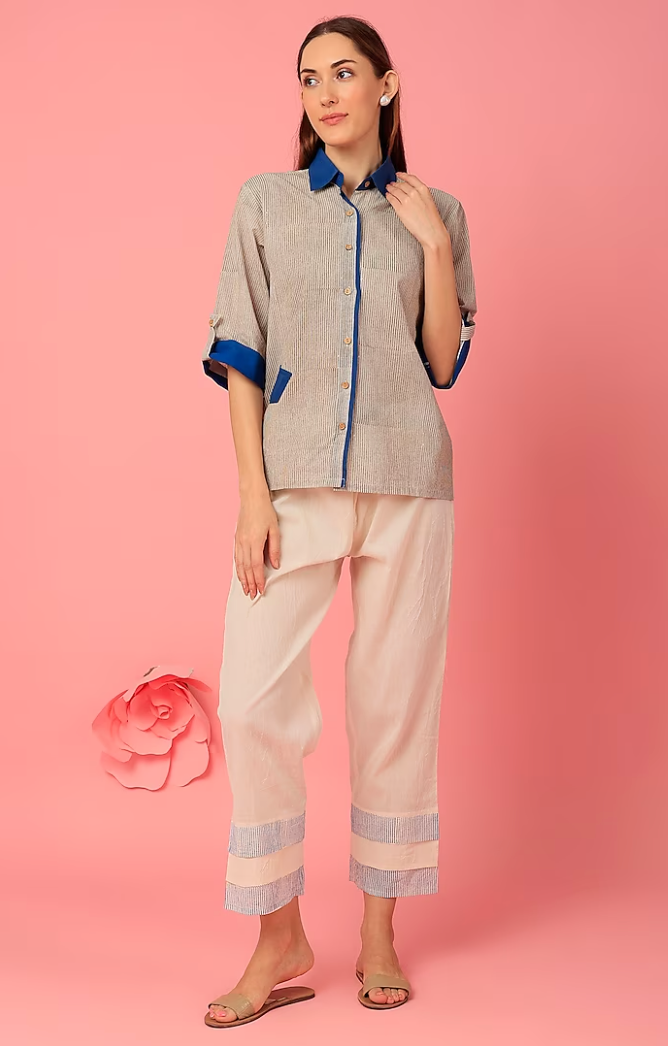 Micro Indigo Shirt with Pants Coordinate