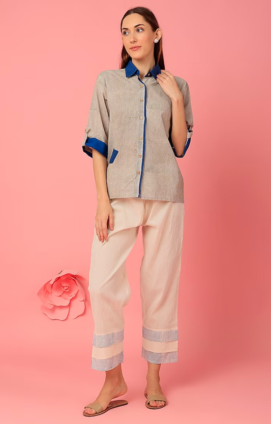 Micro Indigo Shirt with Pants Coordinate