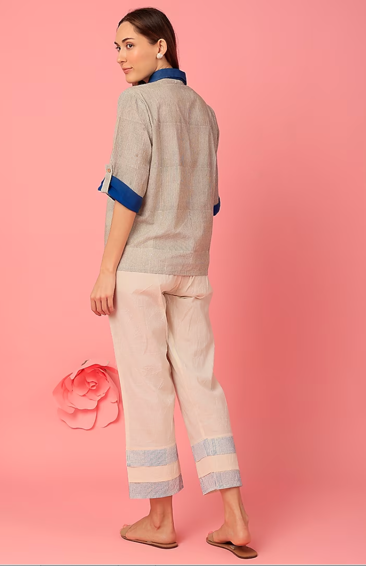Micro Indigo Shirt with Pants Coordinate