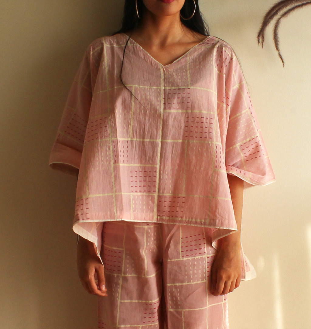 Short Pink Maze Kaftan with Pants (Set of 2)