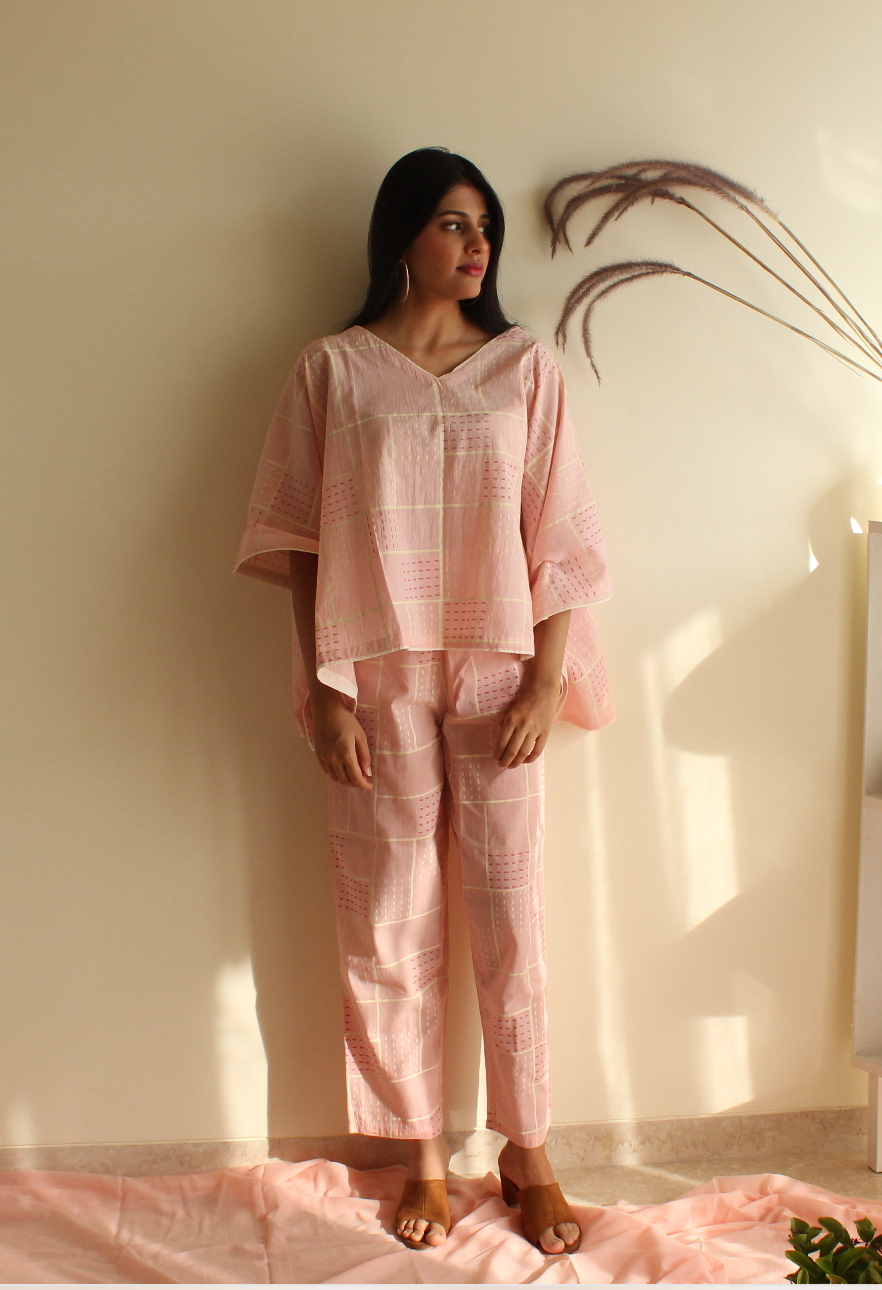 Short Pink Maze Kaftan with Pants (Set of 2)
