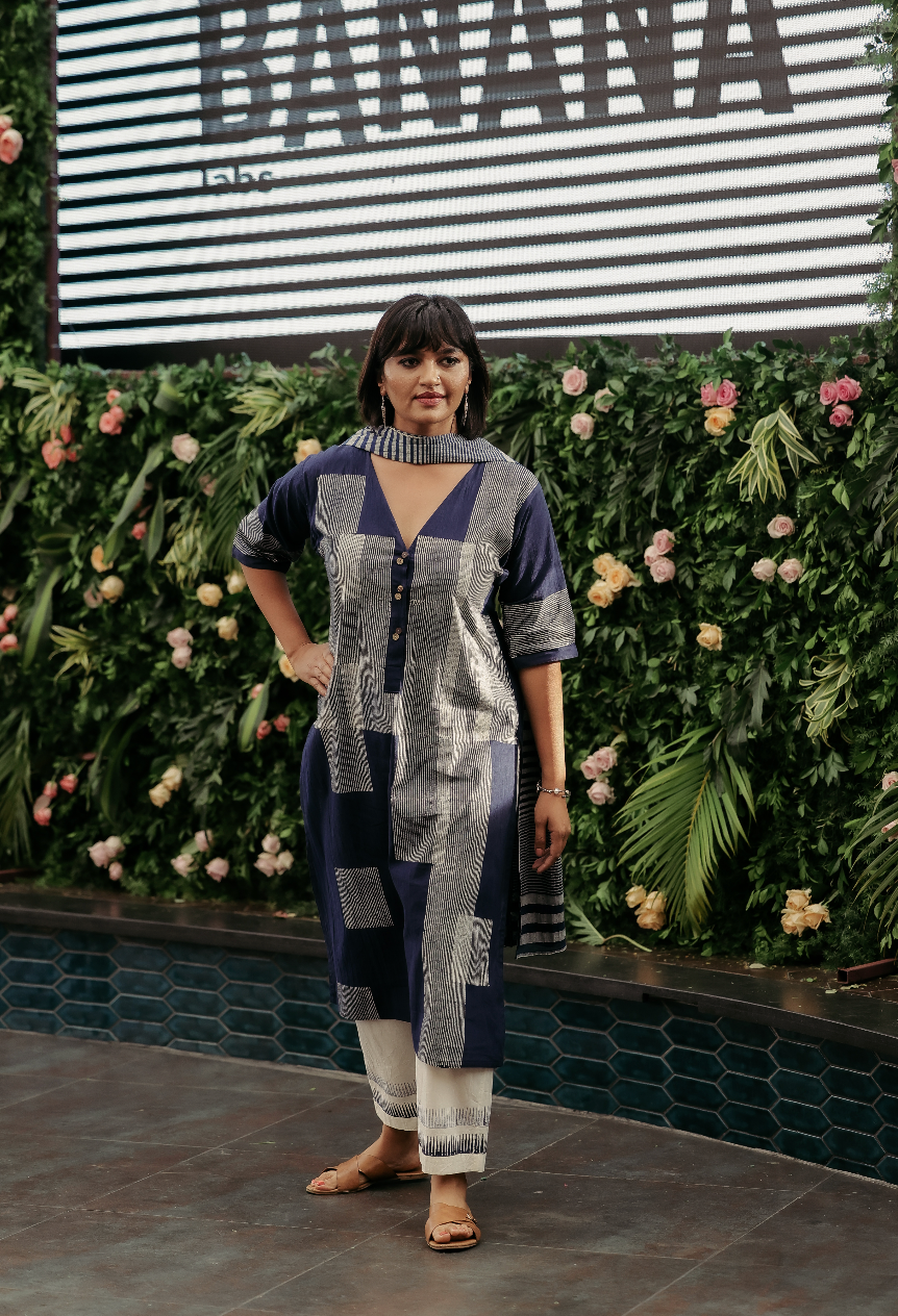 Crossroads Navy Line Kurta and Pant Set