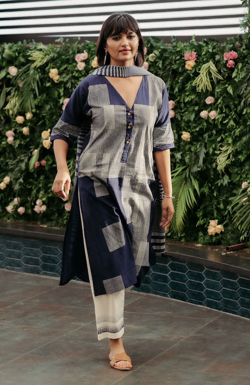 Crossroads Navy Line Kurta and Pant Set