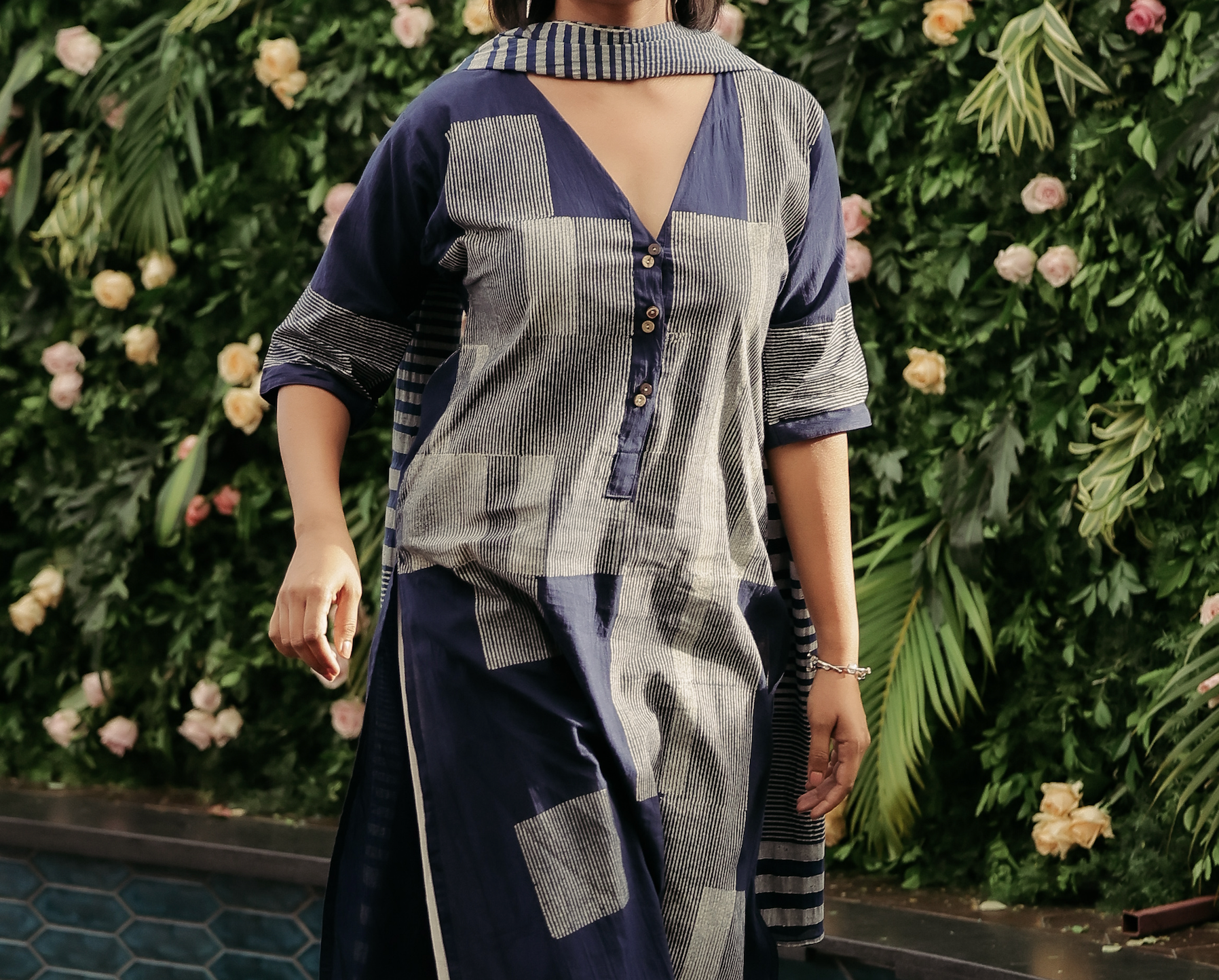 Crossroads Navy Line Kurta and Pant Set