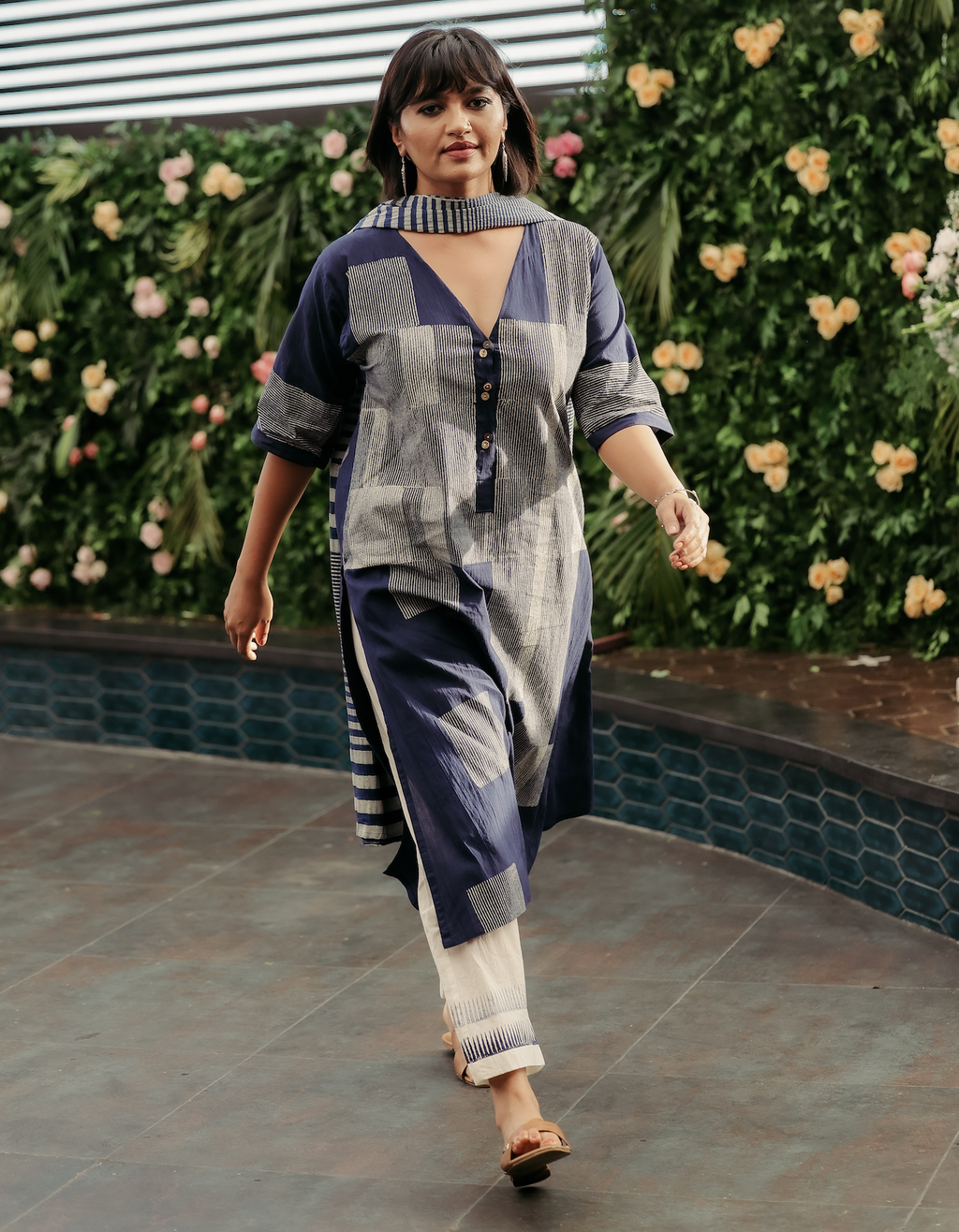 Crossroads Navy Line Kurta and Pant Set