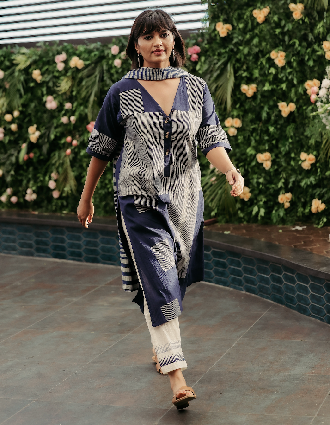 Crossroads Navy Line Kurta and Pant Set