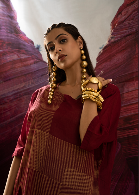 Aurum Chock Block Maroon Kurta set with Dupatta (Set of 3)