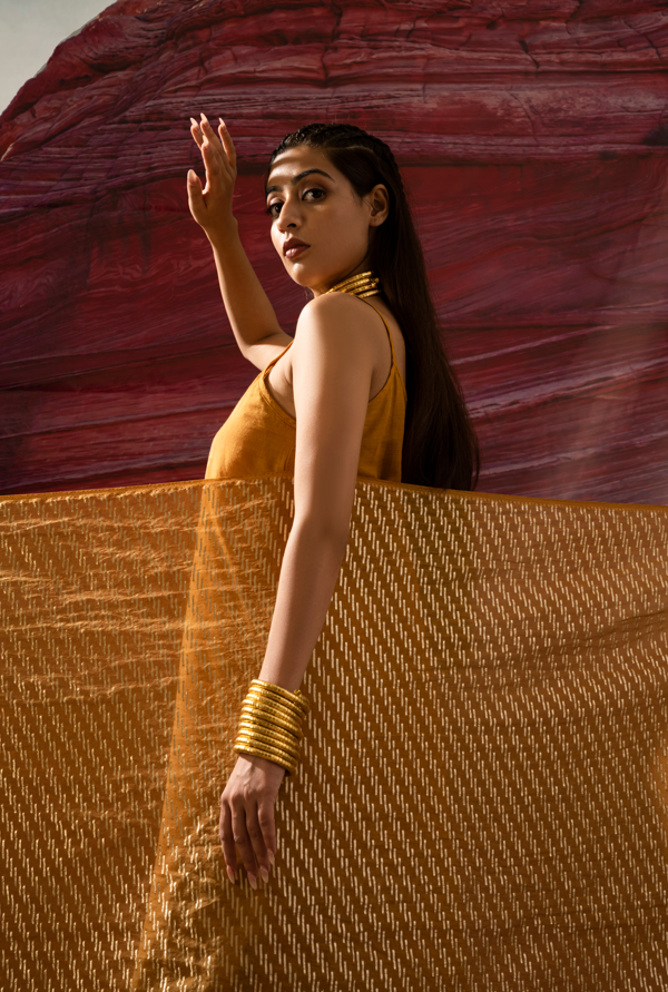 Aurum  Shock Mustard Zari dupatta
