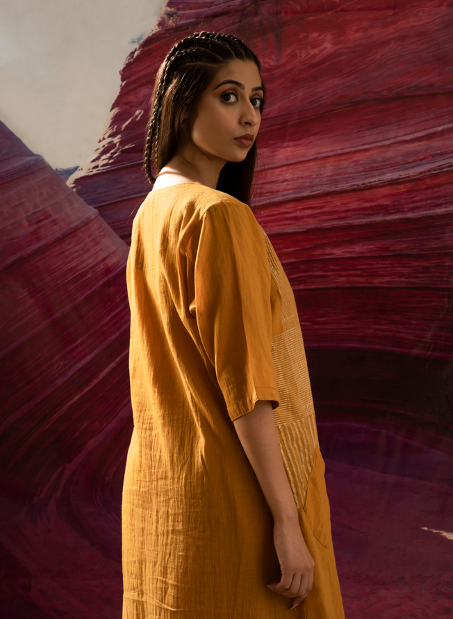 Aurum Chock Block Mustard Kurta