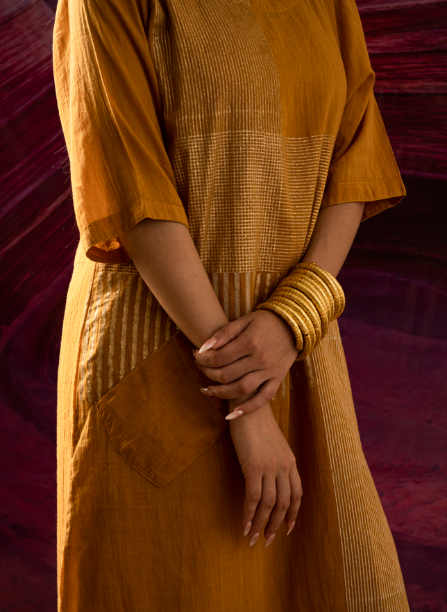 Aurum Chock Block Mustard Kurta