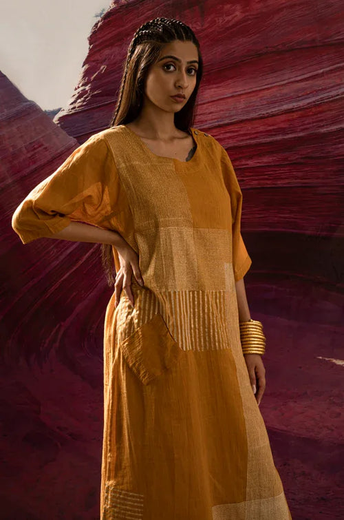 Aurum Chock Block Mustard Kurta and Pants with Dupatta(Set of 3) - BANANA labs