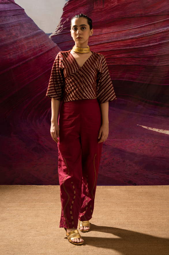 Aurum Gilded block maroon blouse