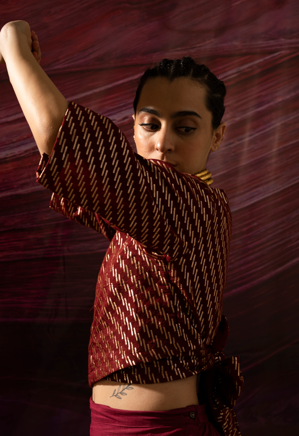 Aurum Gilded block maroon blouse