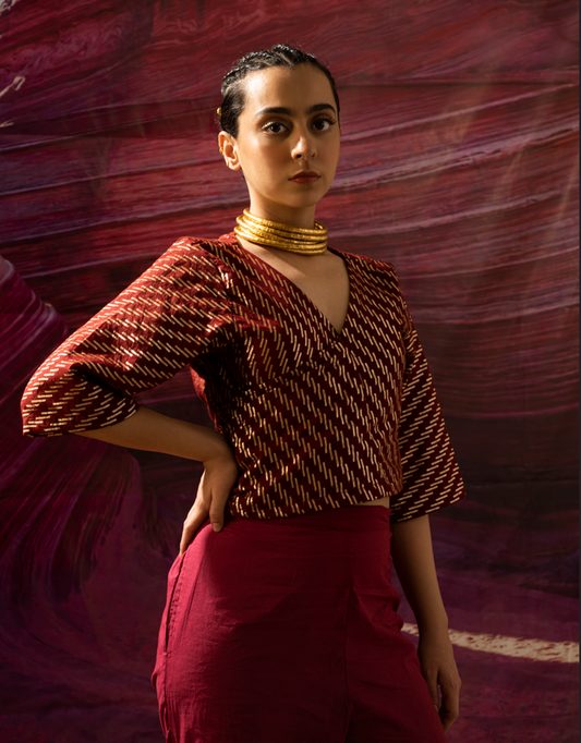 Aurum Gilded block maroon blouse