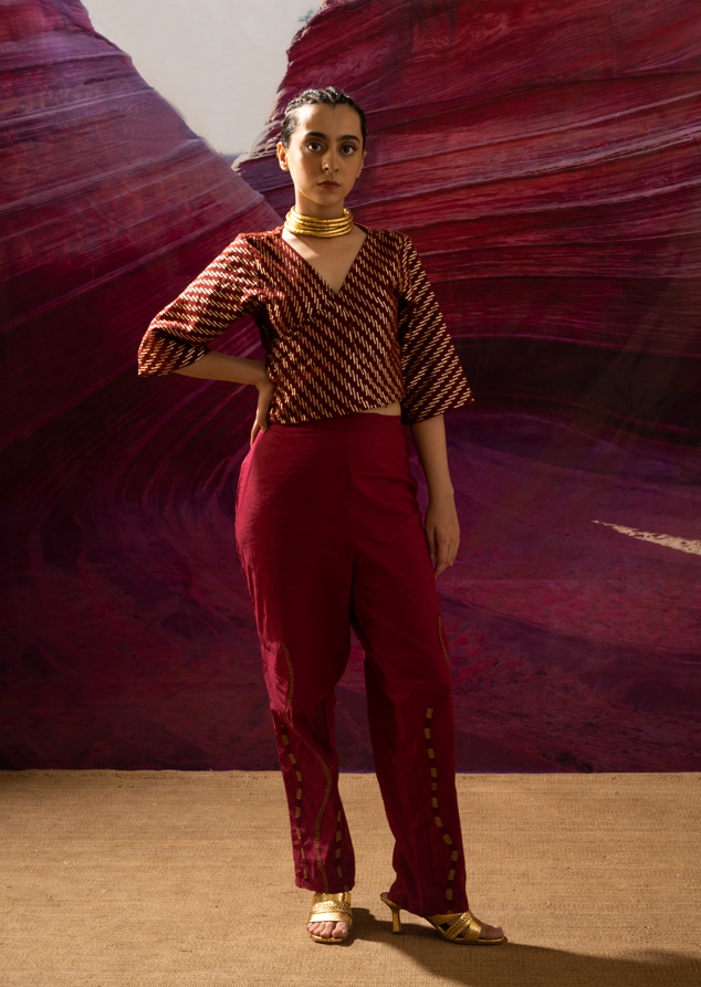 Aurum Gilded block maroon blouse